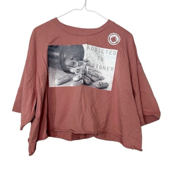 Podcast Men Dont Know Addicted To Designer Cotton Blend Cropped Tee Mauve Large - Picture 1 of 3